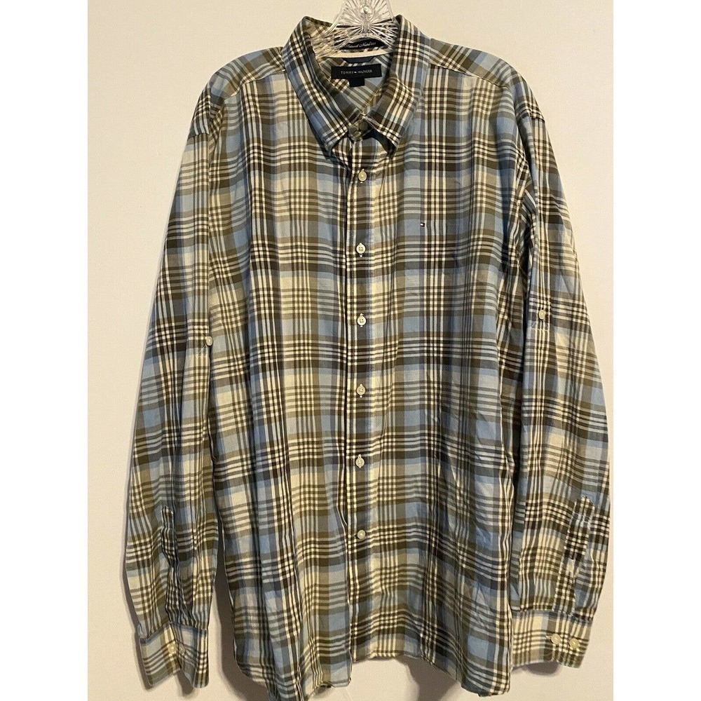 𝅺TOMMY Hilfiger Island Madras Sz Extra Large Shirt Blue Plaid - Picture 2 of 8